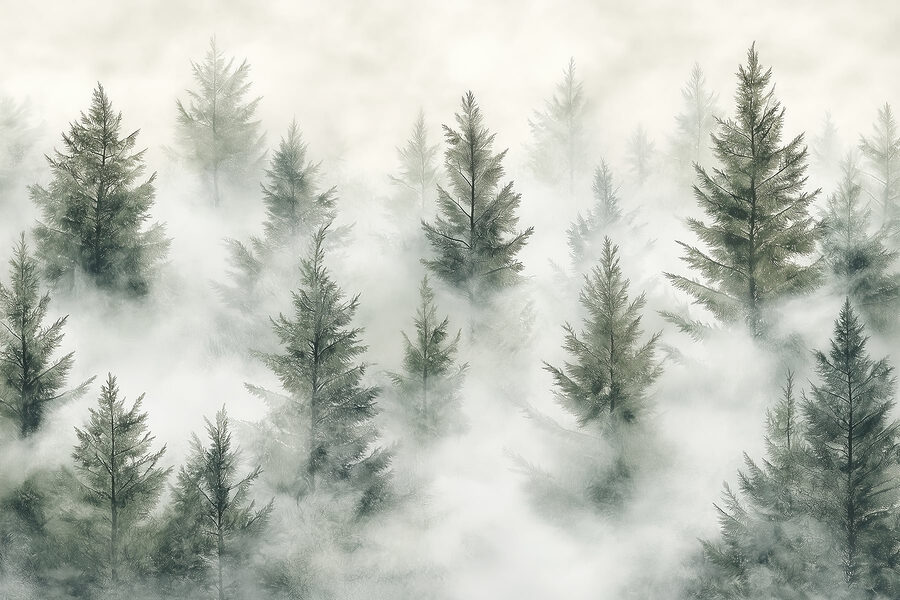 Groep bomen met mist