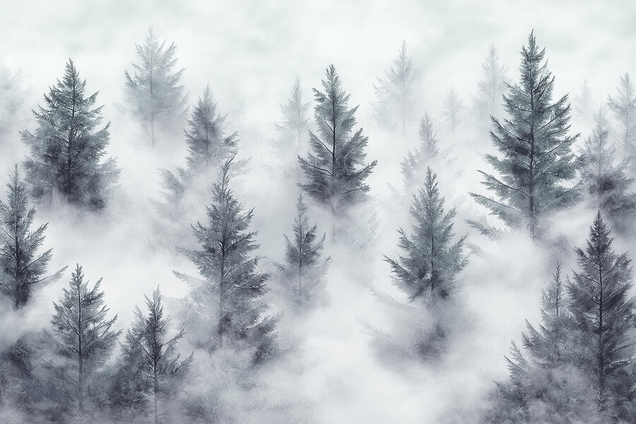 Groep bomen in de mist