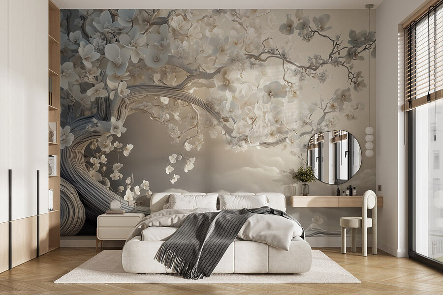 Witte boom met witte bloemen