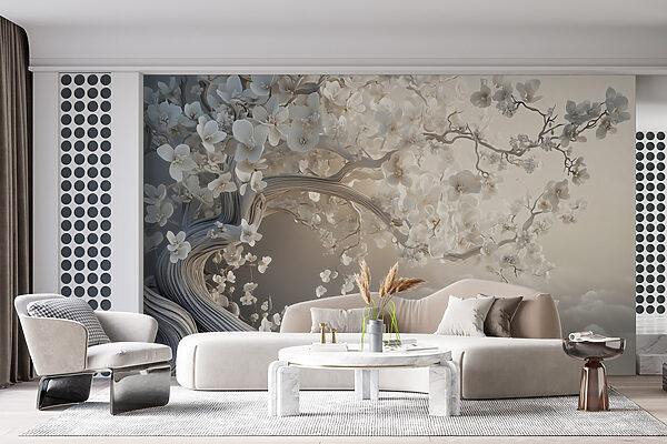Witte boom met witte bloemen Witte boom met witte bloemen