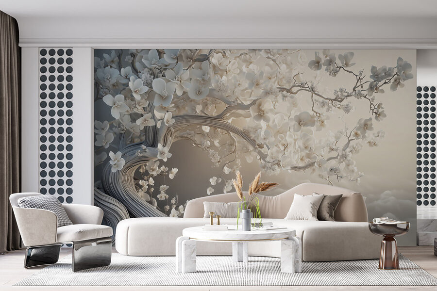 Witte boom met witte bloemen