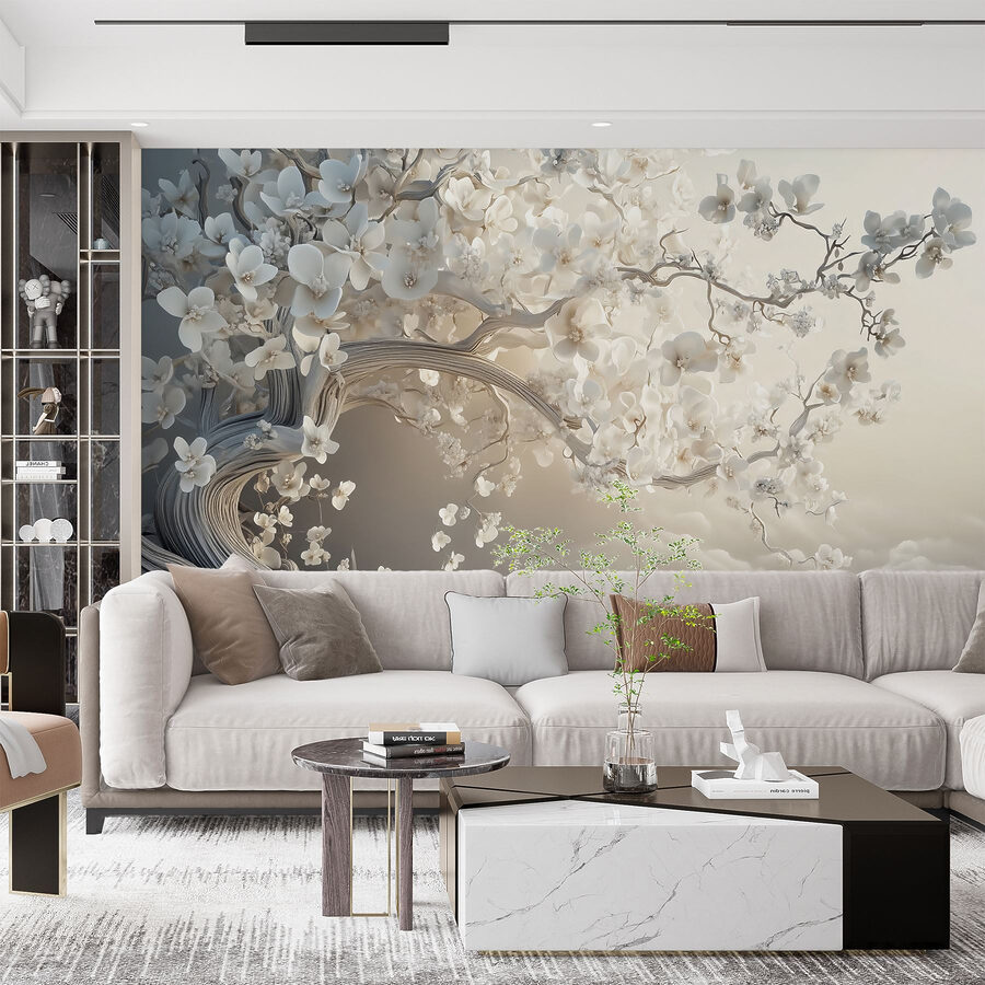 Witte boom met witte bloemen