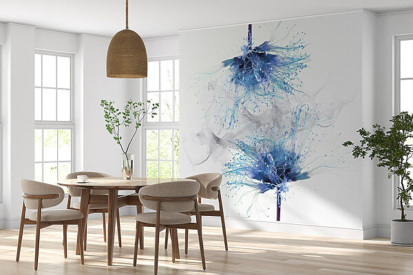 Blauwe bloemen met witte inkt in de lucht Blauwe bloemen met witte inkt in de lucht