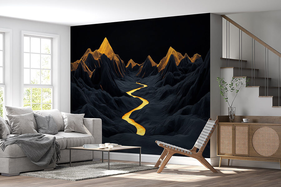 Rivier die door een bergketen stroomt Rivier die door een bergketen stroomt