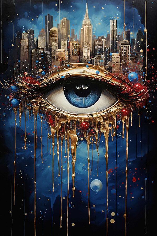 Mysterieus oog met stadsreflectie Mysterieus oog met stadsreflectie