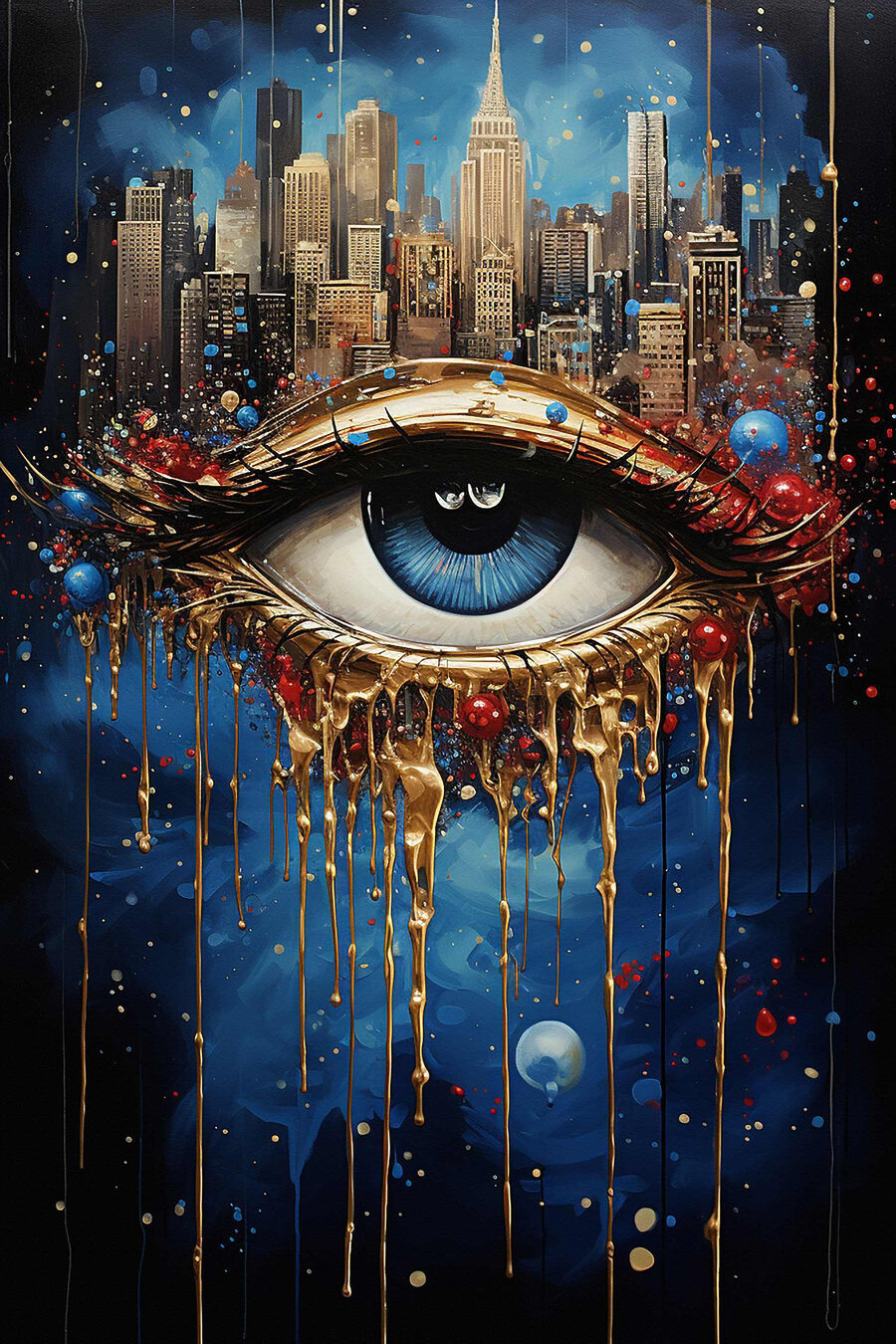 Mysterieus oog met stadsreflectie