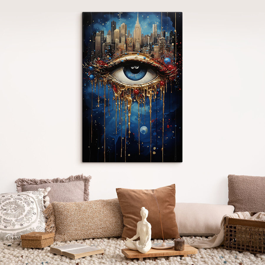 Mysterieus oog met stadsreflectie