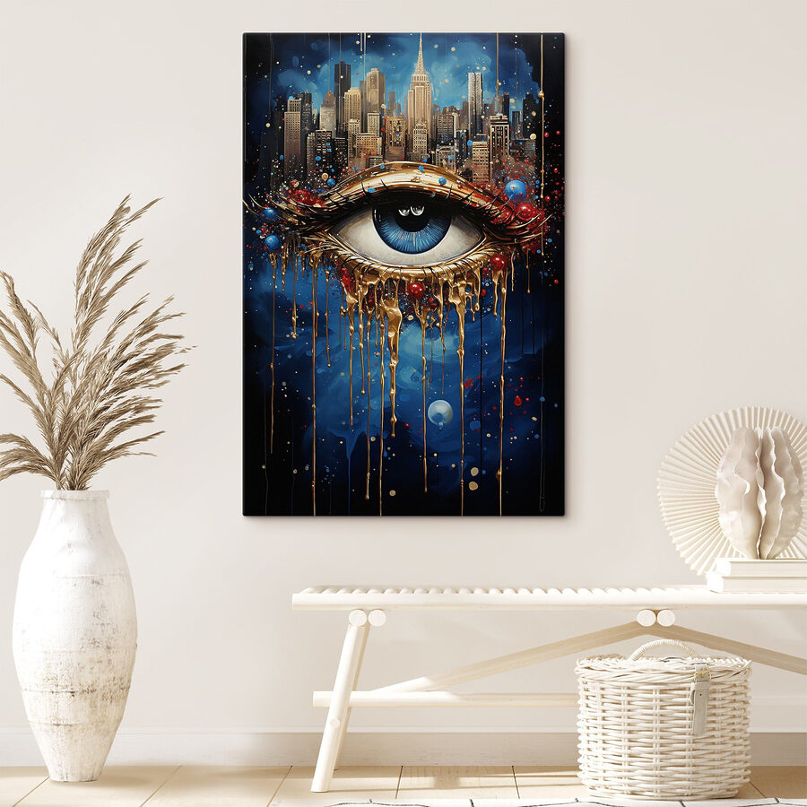 Mysterieus oog met stadsreflectie