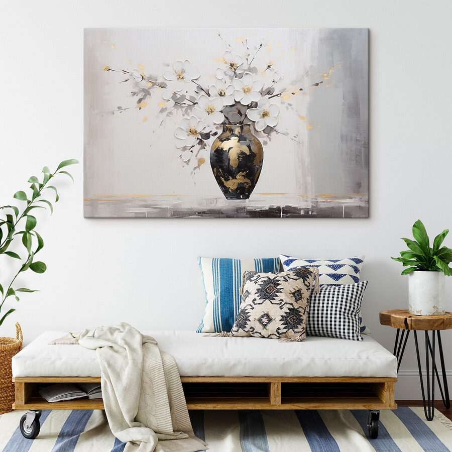 Schilderij van bloemen in een vaas Schilderij van bloemen in een vaas