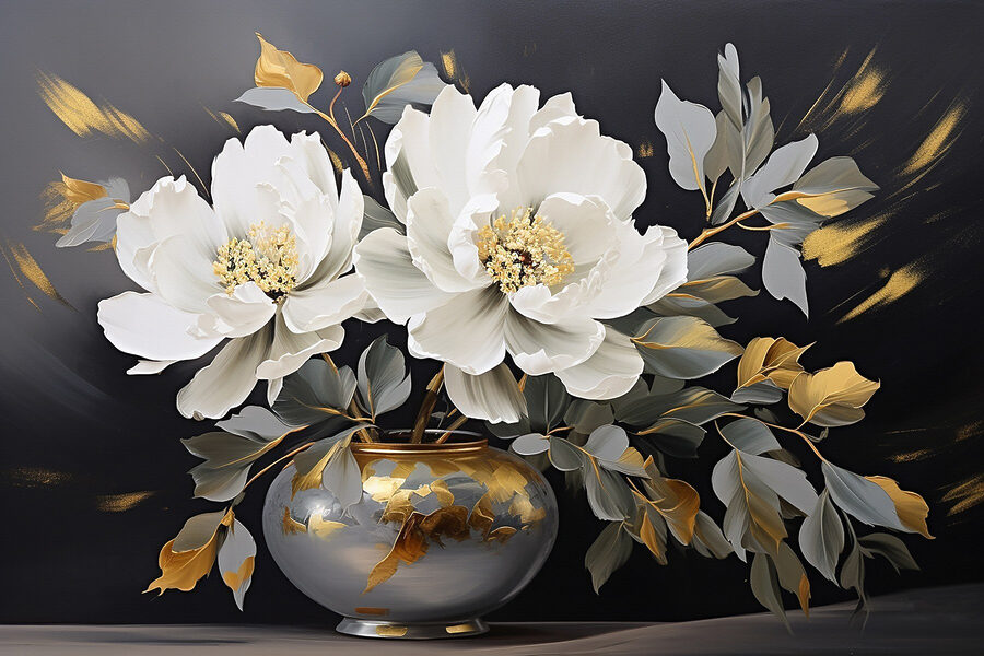 Schilderij van bloemen in een vaas