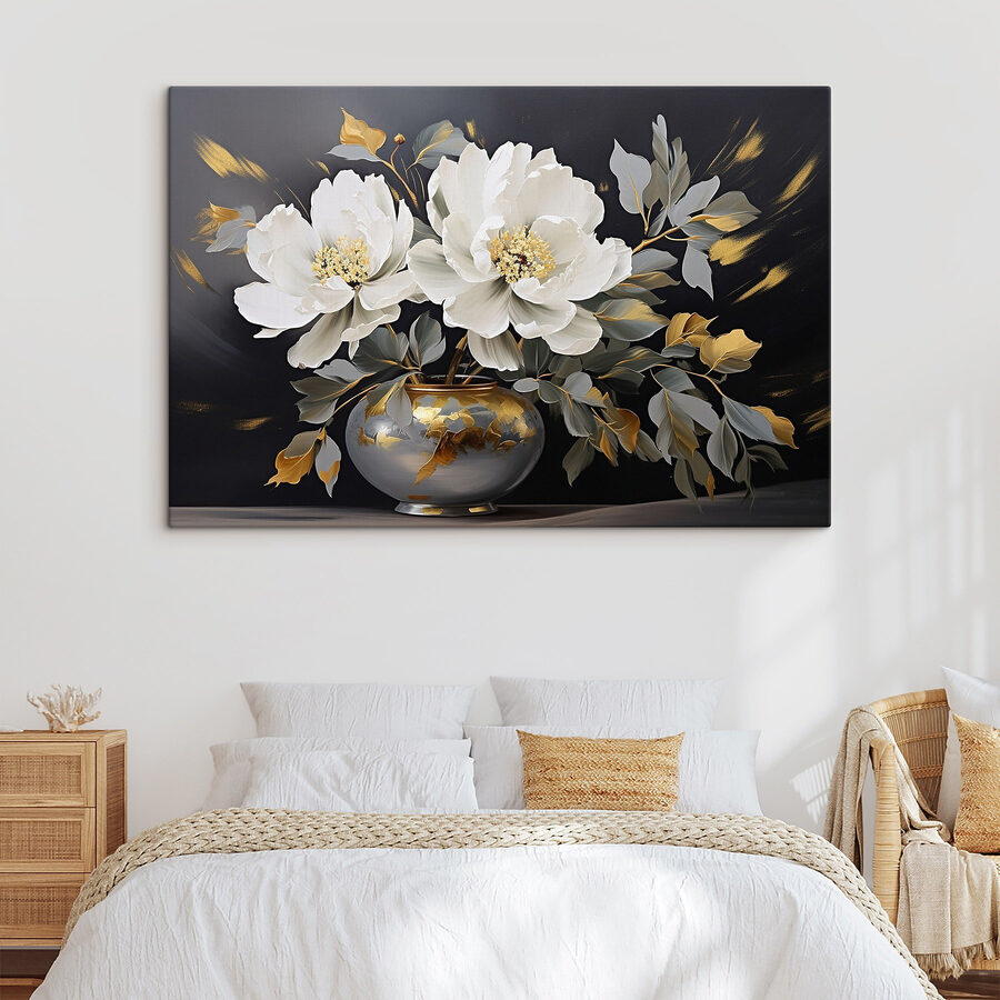 Schilderij van bloemen in een vaas