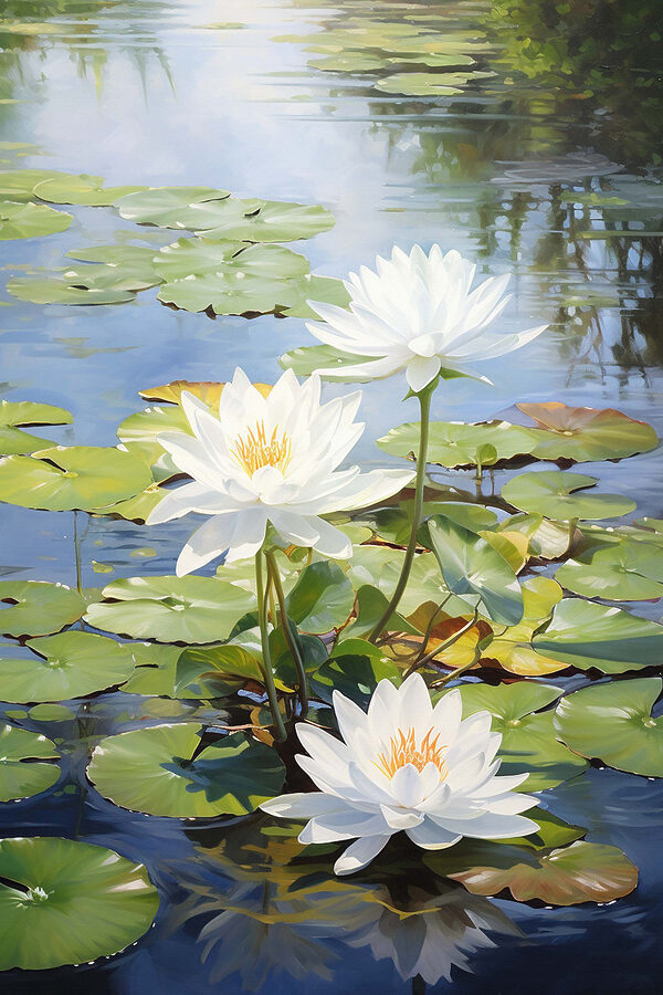 Groep witte bloemen in een vijver Groep witte bloemen in een vijver