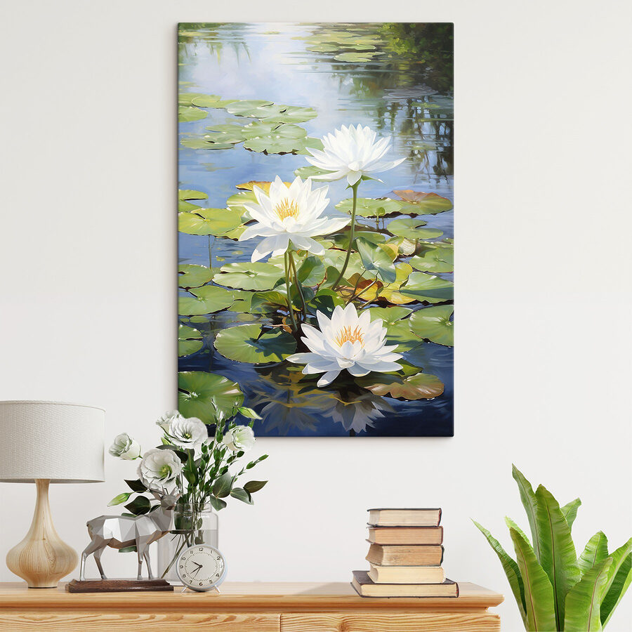 Groep witte bloemen in een vijver