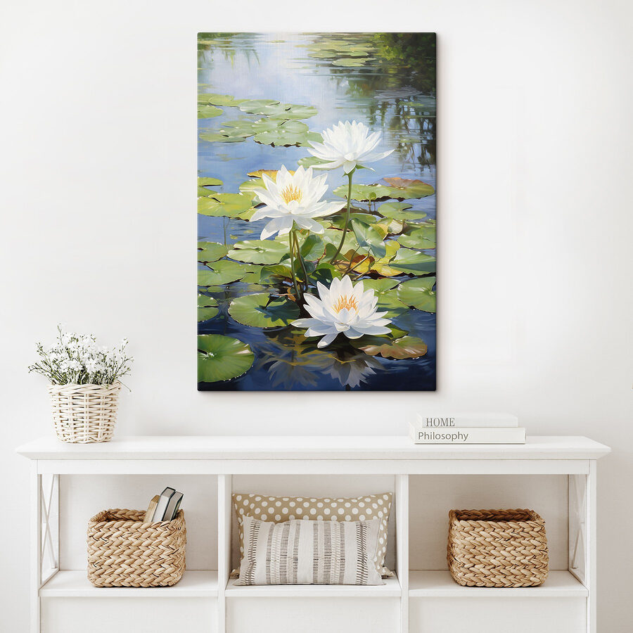 Groep witte bloemen in een vijver