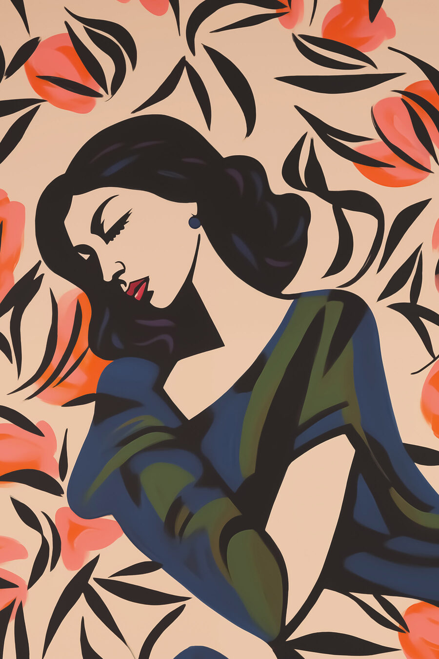 Schilderij van een vrouw met bloemen