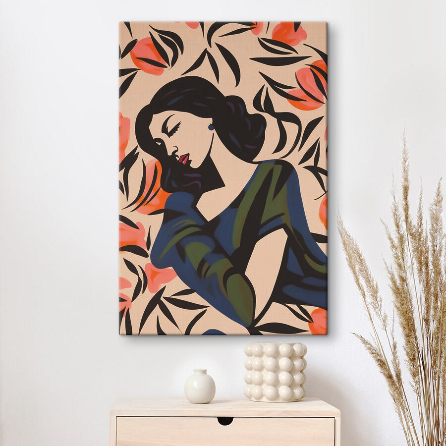 Schilderij van een vrouw met bloemen