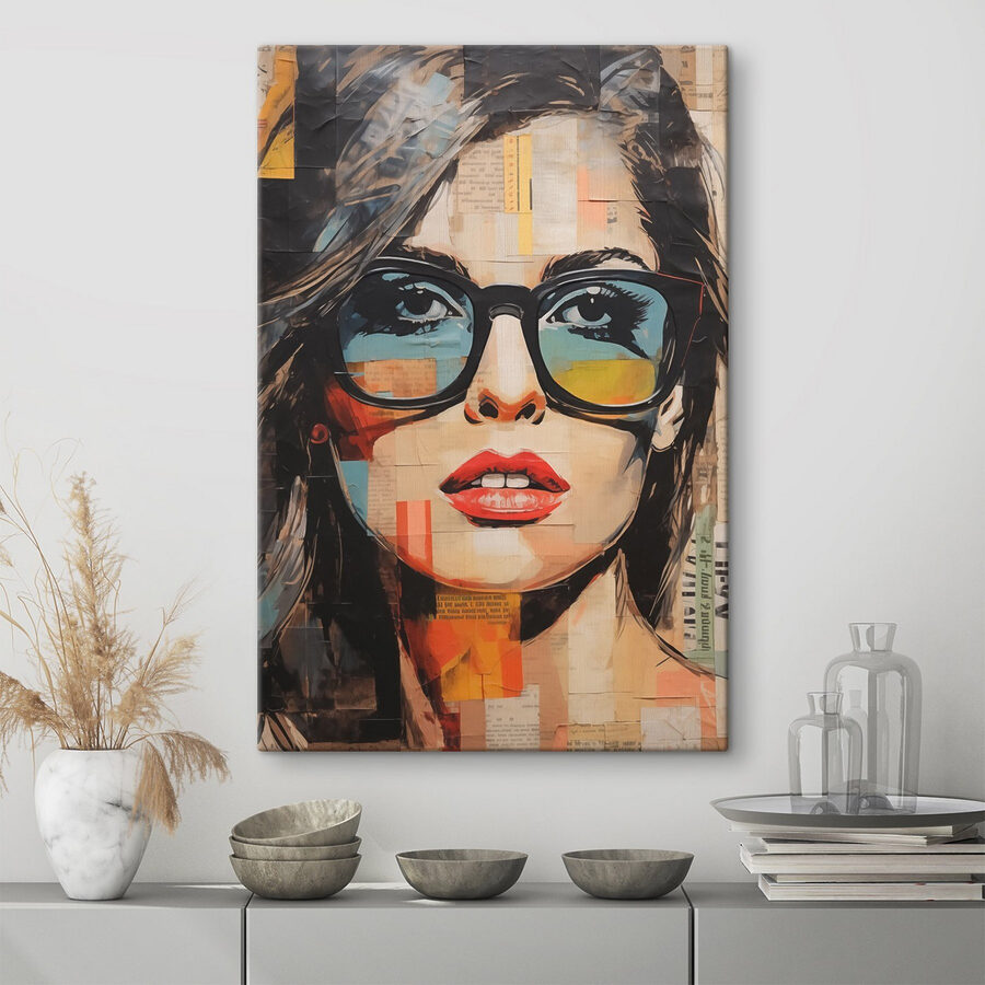 Schilderij van een vrouw met zonnebril