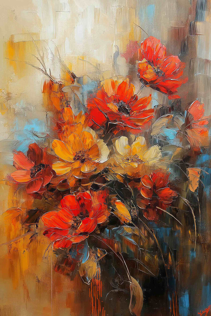 Painting of flowers on a canvas Painting of flowers on a canvas