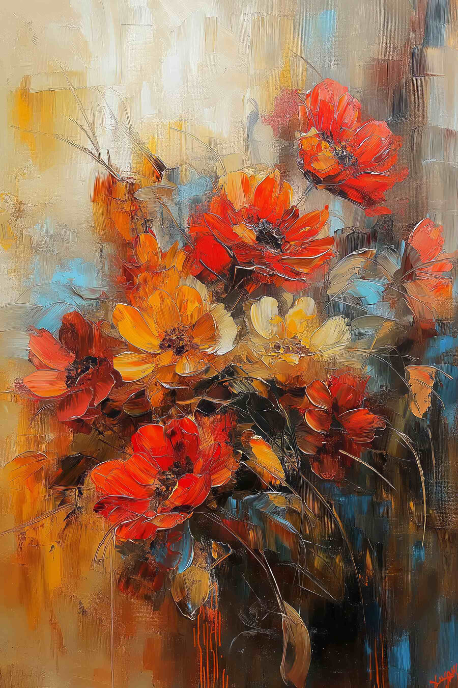 Schilderij van bloemen op een doek Schilderij van bloemen op een doek