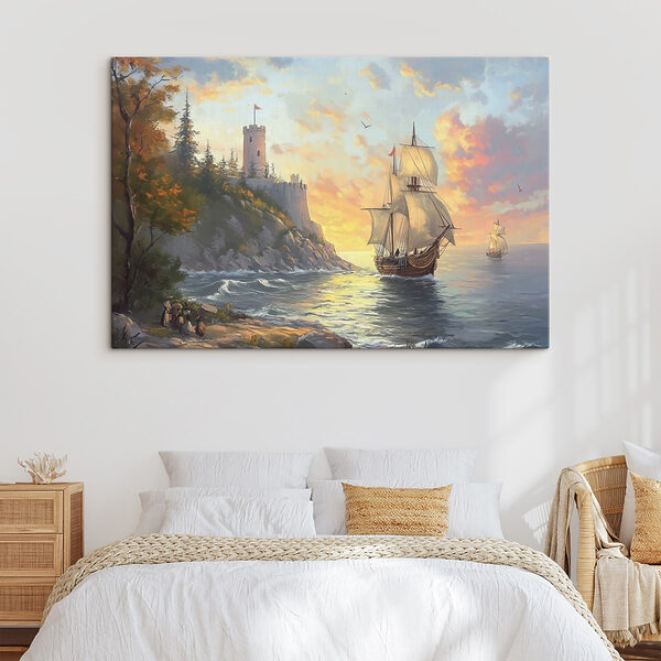 Schilderij van een schip varend op het water Schilderij van een schip varend op het water