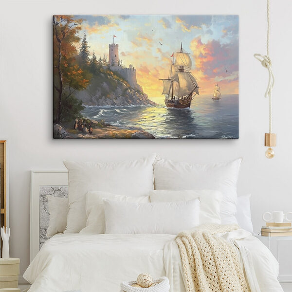 Schilderij van een schip varend op het water Schilderij van een schip varend op het water