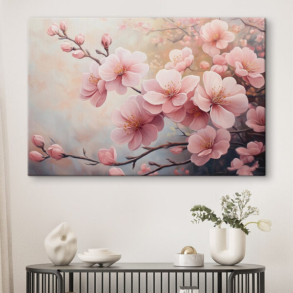 Schilderij van roze bloemen Schilderij van roze bloemen
