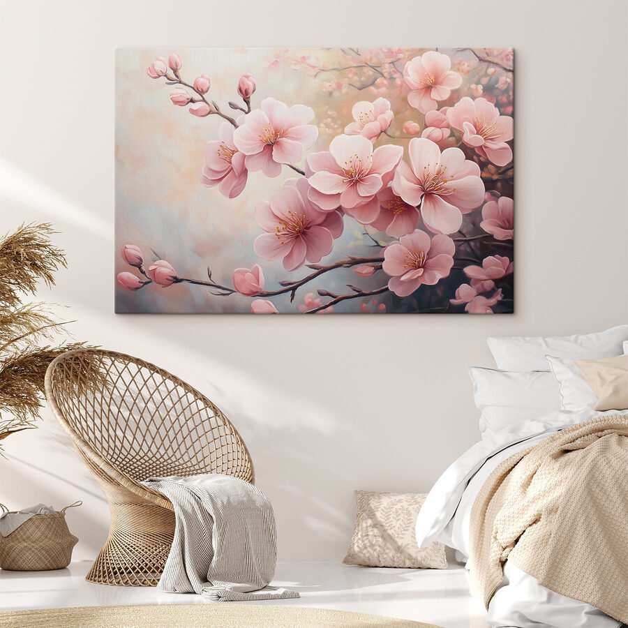 Schilderij van roze bloemen Schilderij van roze bloemen