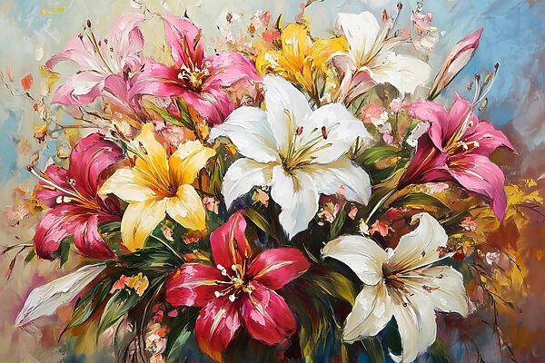 Painting of flowers on a blue background