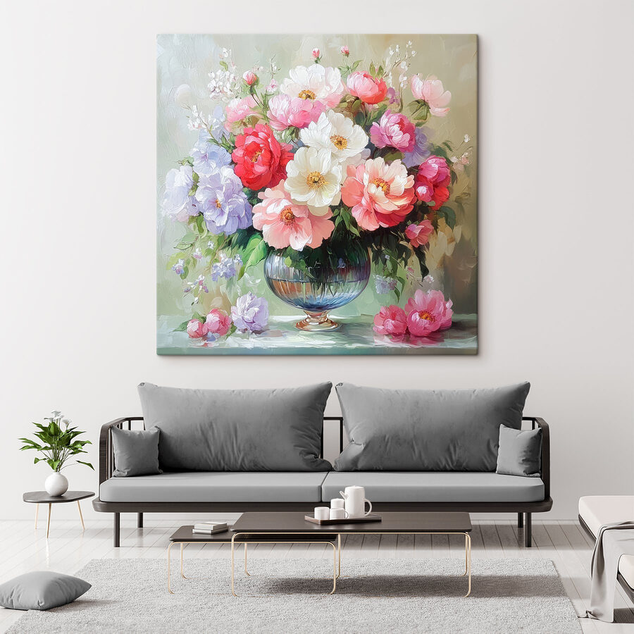 Schilderij van bloemen in een vaas