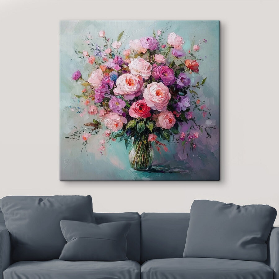 Schilderij van bloemen in een vaas