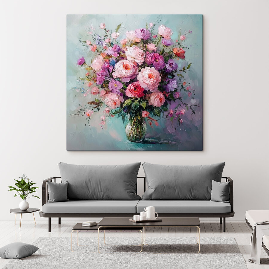 Schilderij van bloemen in een vaas