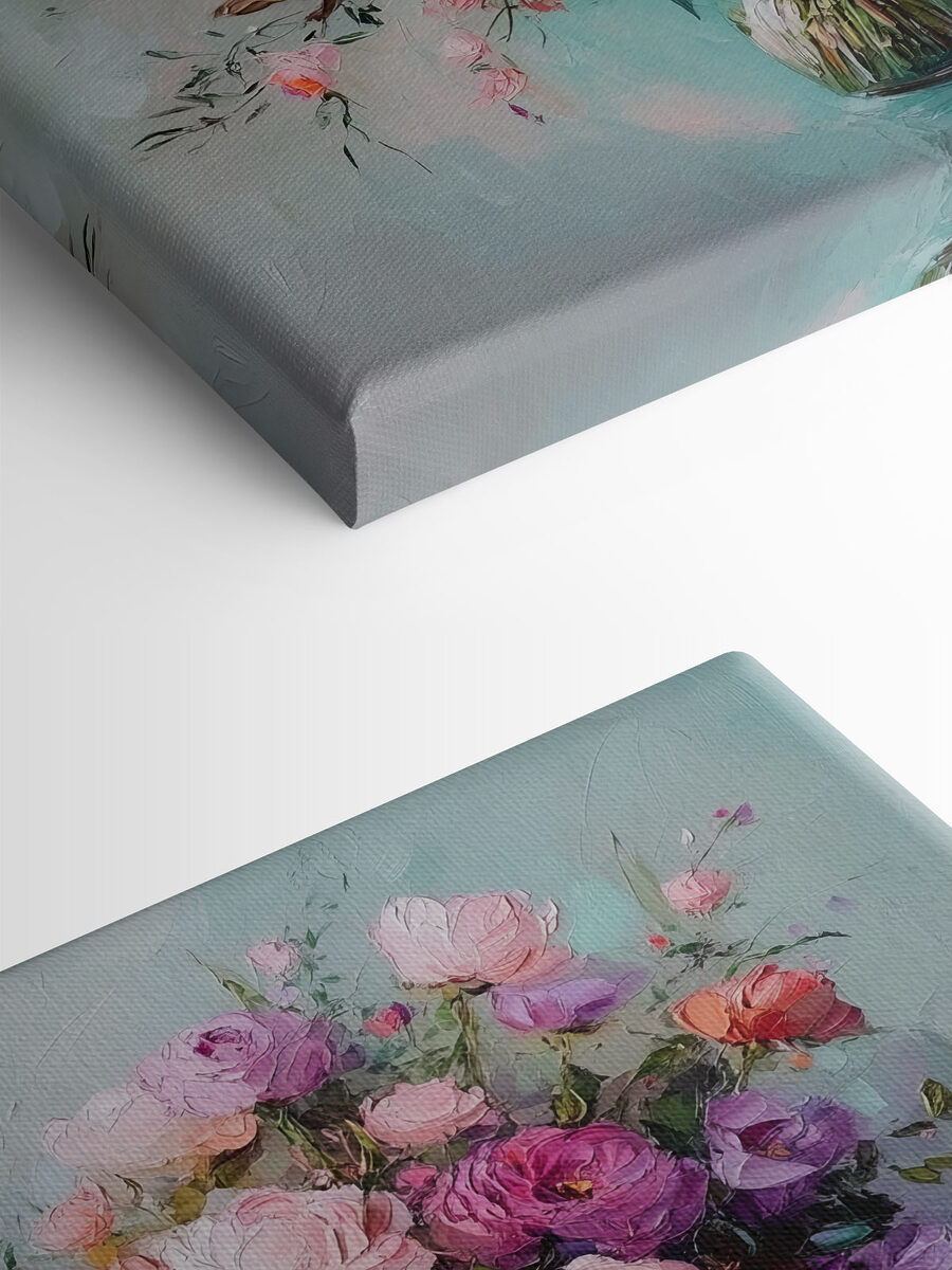 Schilderij van bloemen in een vaas
