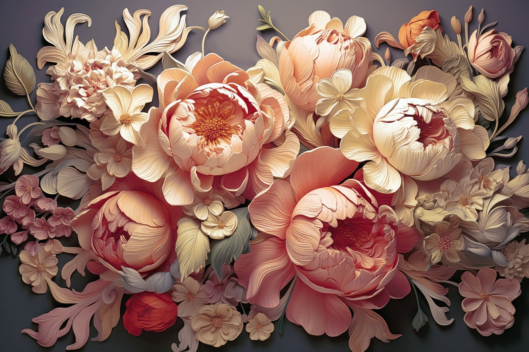 Group of flowers on a gray background