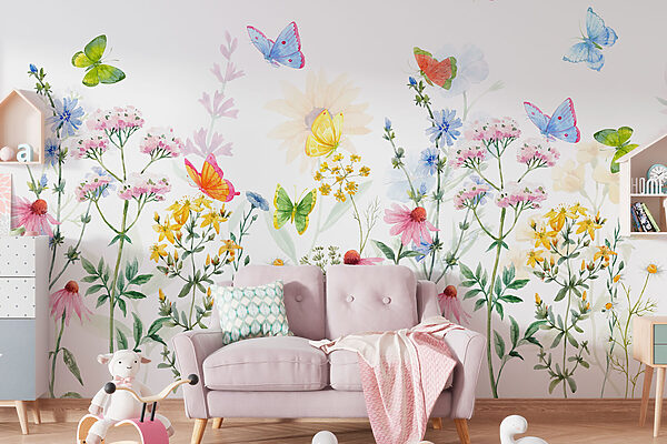 Schilderij van bloemen en vlinders Schilderij van bloemen en vlinders