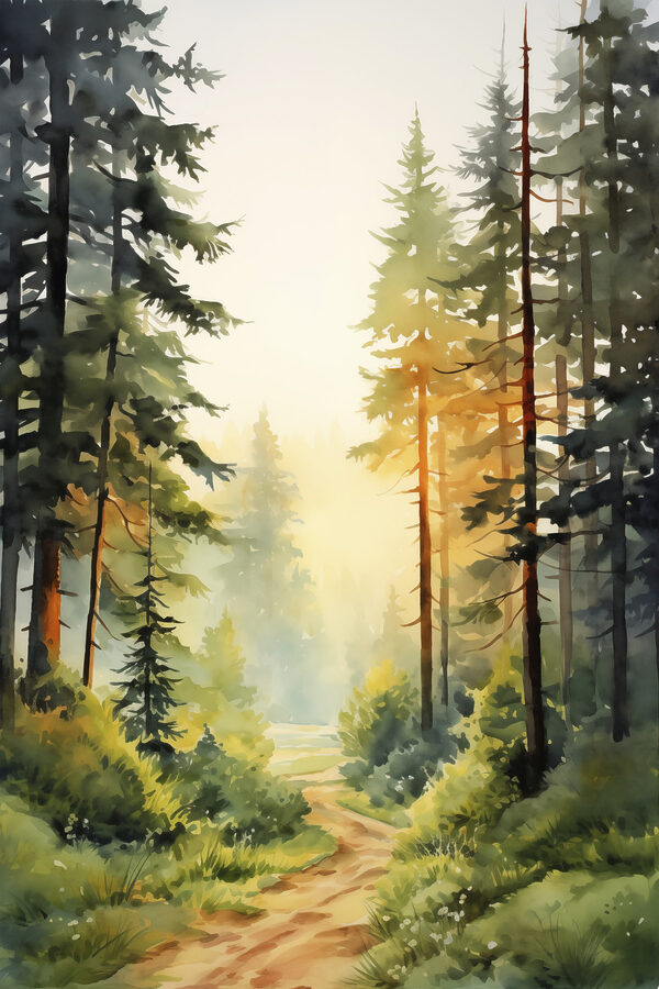 Aquarel van een bos Aquarel van een bos