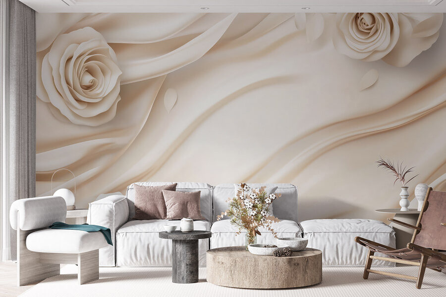 Fotobehang Witte rozen op een witte doek - Afbeelding 6
