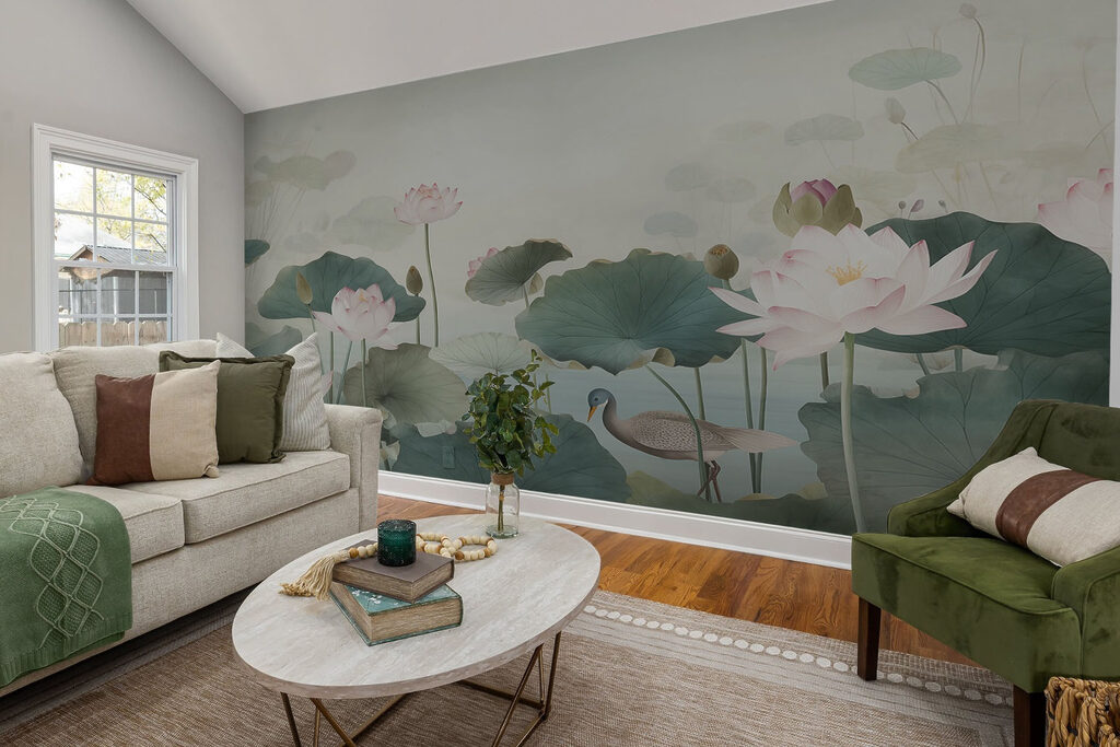 Duck in a pond with lotus flowers Duck in a pond with lotus flowers