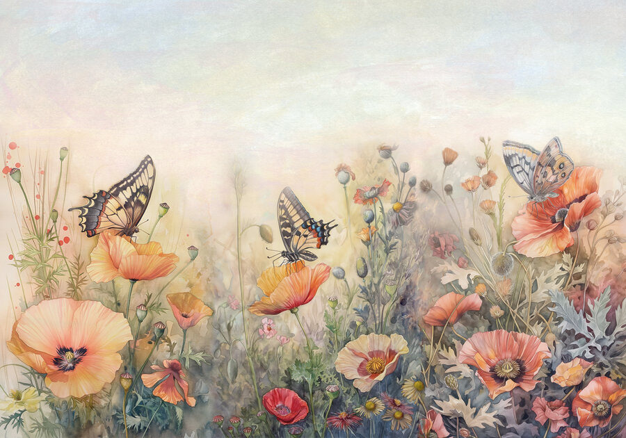 Vlinders op bloemen in een veld