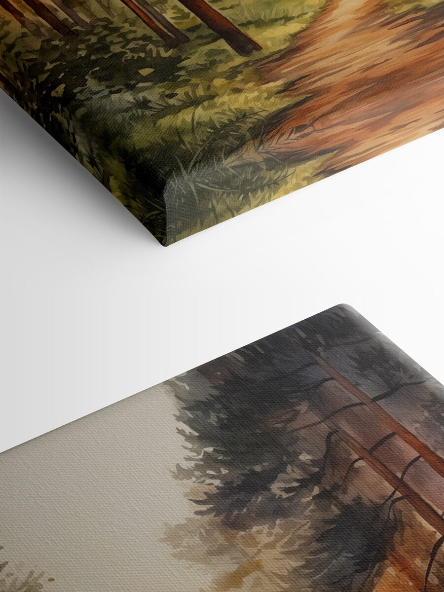 Schilderij van een bos met een pad en bomen Schilderij van een bos met een pad en bomen