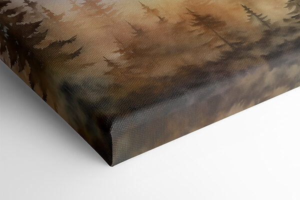 Watercolor painting of a forest and mountains