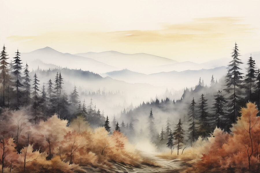 Boslandschap met mist