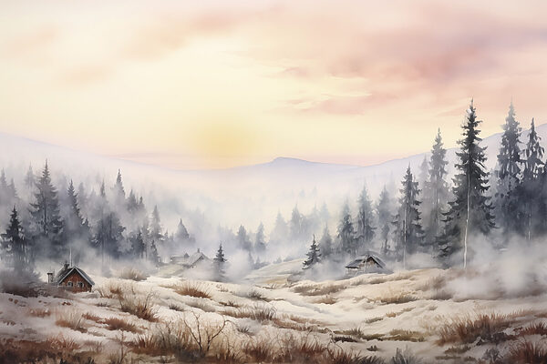 Landscape with trees and fog Landscape with trees and fog
