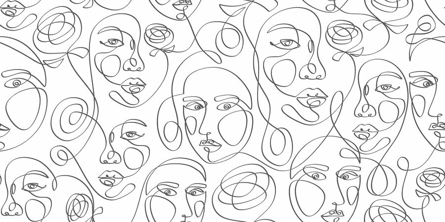 Patroon van gezichten getekend met zwarte lijnen