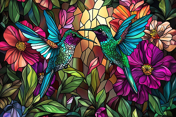 Glas-in-loodraam met kleurrijke vogels Glas-in-loodraam met kleurrijke vogels
