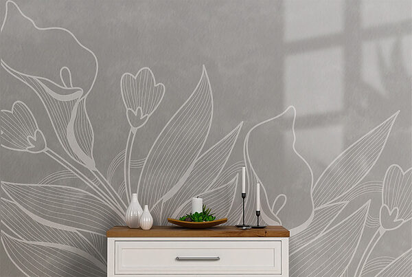 Witte lijntekening van bloemen Witte lijntekening van bloemen