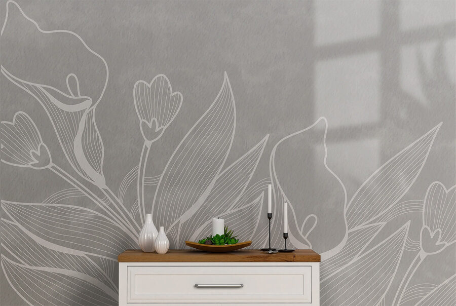 Witte lijntekening van bloemen