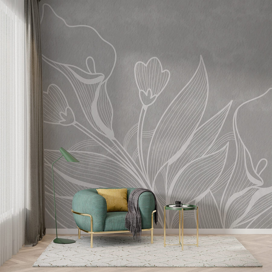 Witte lijntekening van bloemen