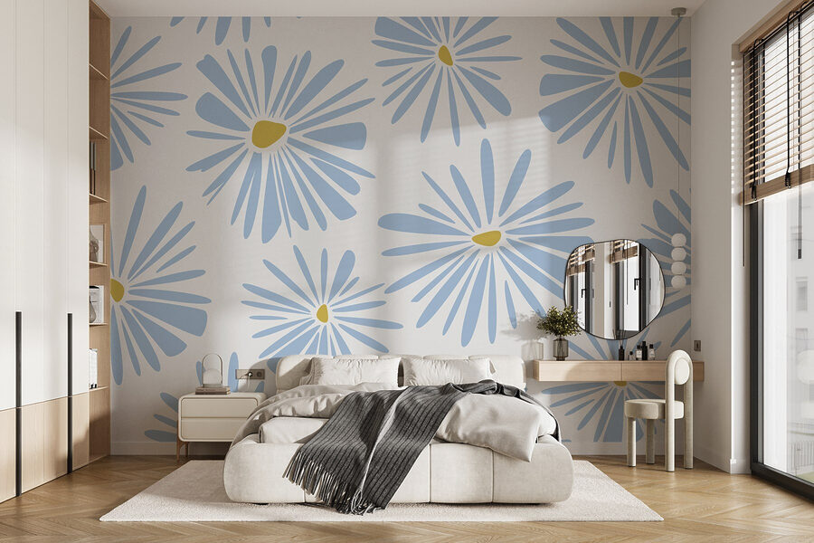 Patroon van blauwe en gele bloemen