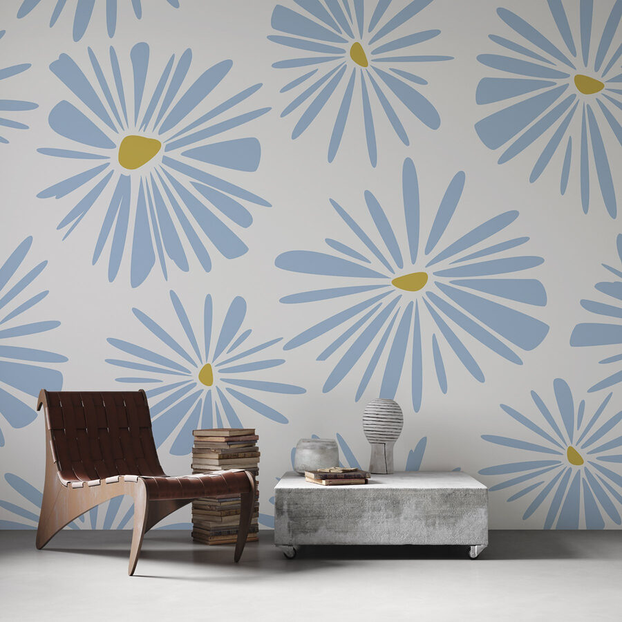 Patroon van blauwe en gele bloemen
