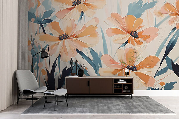 Schilderij van bloemen op een wit oppervlak Schilderij van bloemen op een wit oppervlak